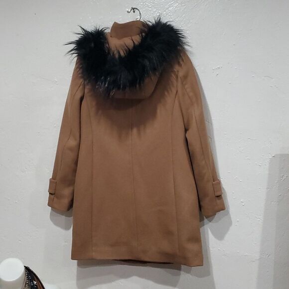 Cole Haan Wool Blend Coat with Fur Hood Size 2 - Picture 13 of 16